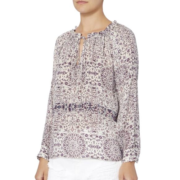 L’agence Womens Crawford Billow Sleeve blouse purple white floral extra small - Picture 1 of 11